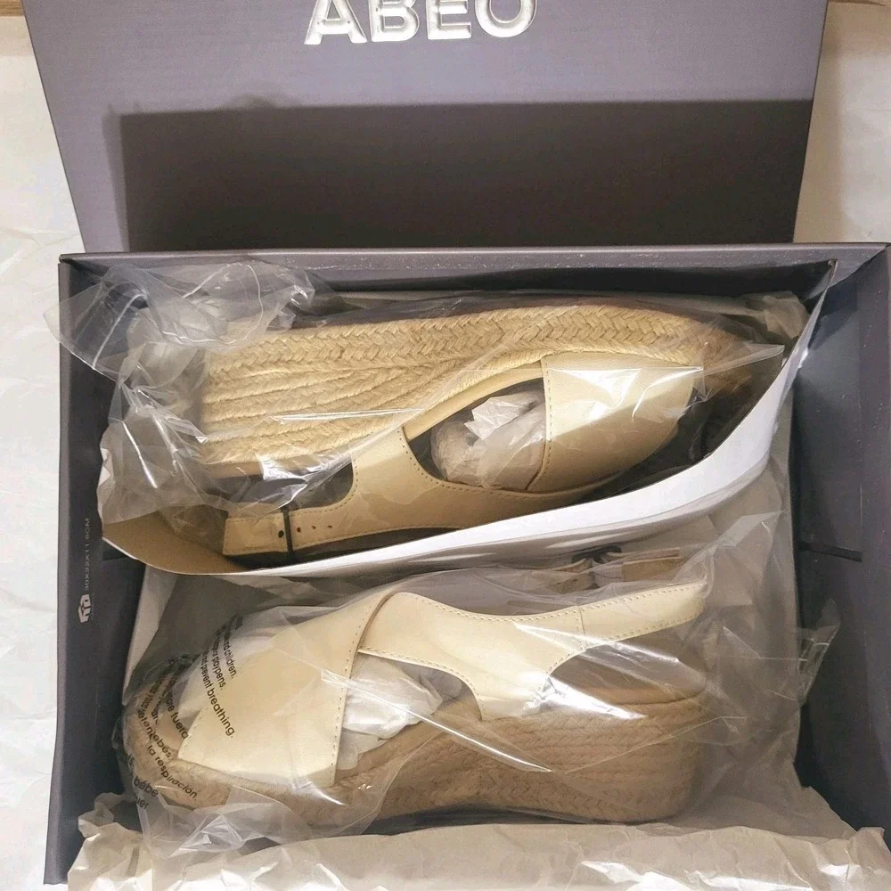 ABEO Riviera Cross Espadrille Sandal‎ Off White Cream New Sz 5 Platform Comfort